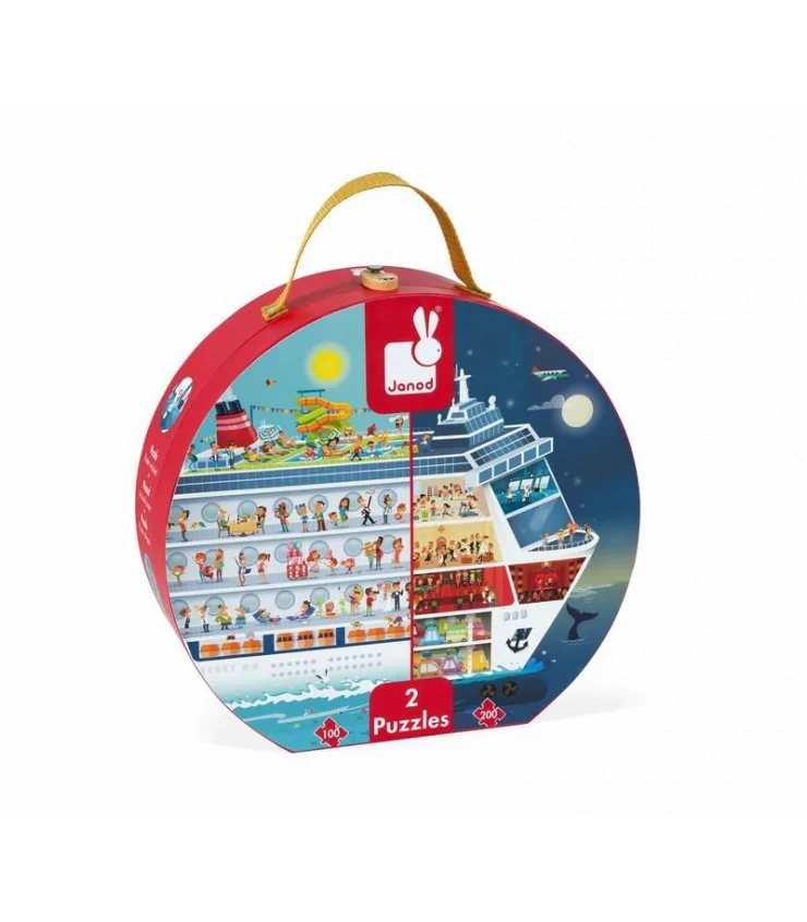 Valisette ronde - 2 puzzles bateau de croisiere - 100 et 200 pcs
